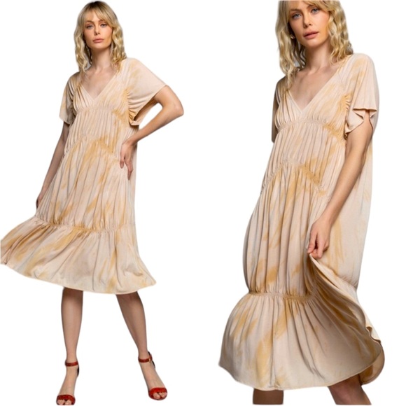 POL Dresses & Skirts - 🆕 POL - HAND DIP DYE - Tie Dye - Pleated Jersey Dress - Vintage - NIB